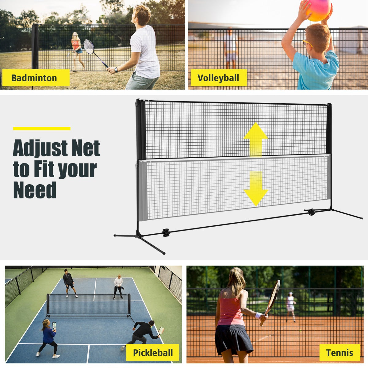 Livsk costway badmintonnet met standaard badmintonnet in hoogte verstelbaar met 2 shuttles draagbare netstandaard zwart