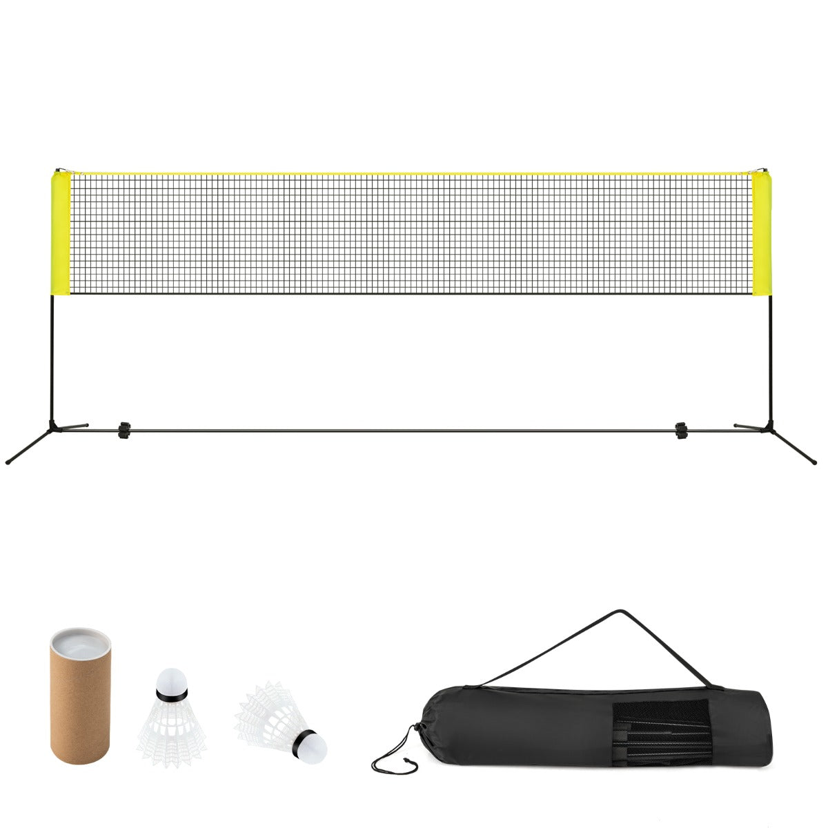 Livsk costway badmintonnet met standaard badmintonnet in hoogte verstelbaar met 2 shuttles en draagtas draagbare netstandaard buiten blauw zwart geel geel 1