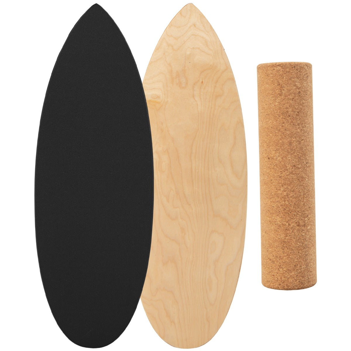 LIVSK Balanceerplank Kit - Inclusief Kurkrol en Vilten Mat - Tot 100 kg - Duurzaam 8-laags Hardhout - Zwart + Natuurlijk