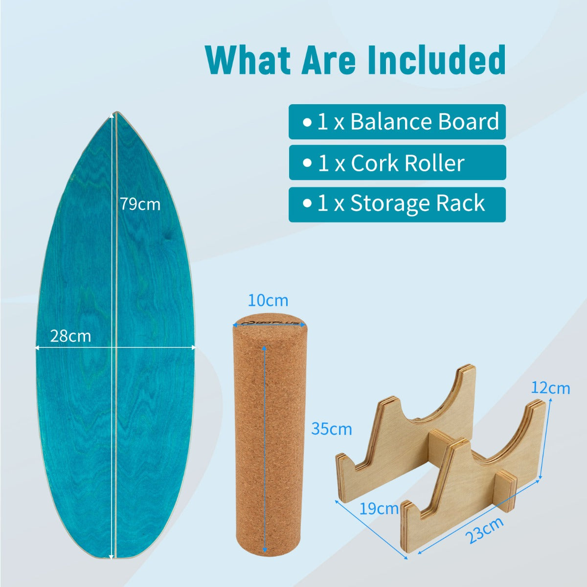 Livsk costway balansbord voor volwassenen houten schommel met kurken rollen en opbergbeugel marineblauw 1