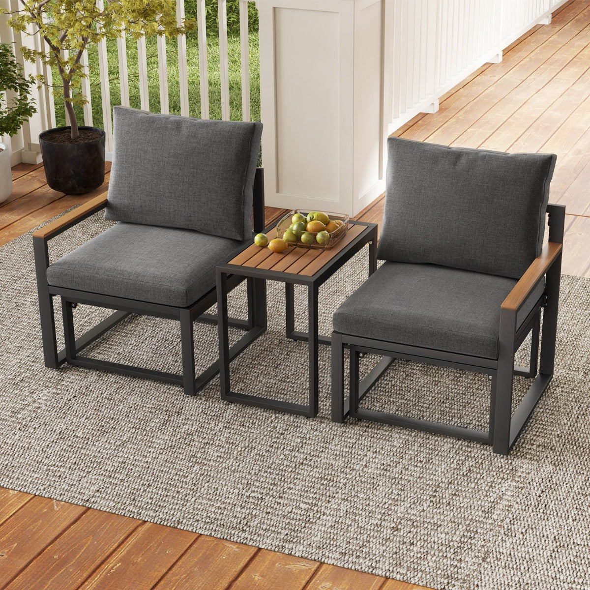 Livsk costway balkonmeubel weerbestendige tuinmeubelset met aluminium frame en zachte kussens balkonset met 2 stoelen en tafel terrasmeubels 6
