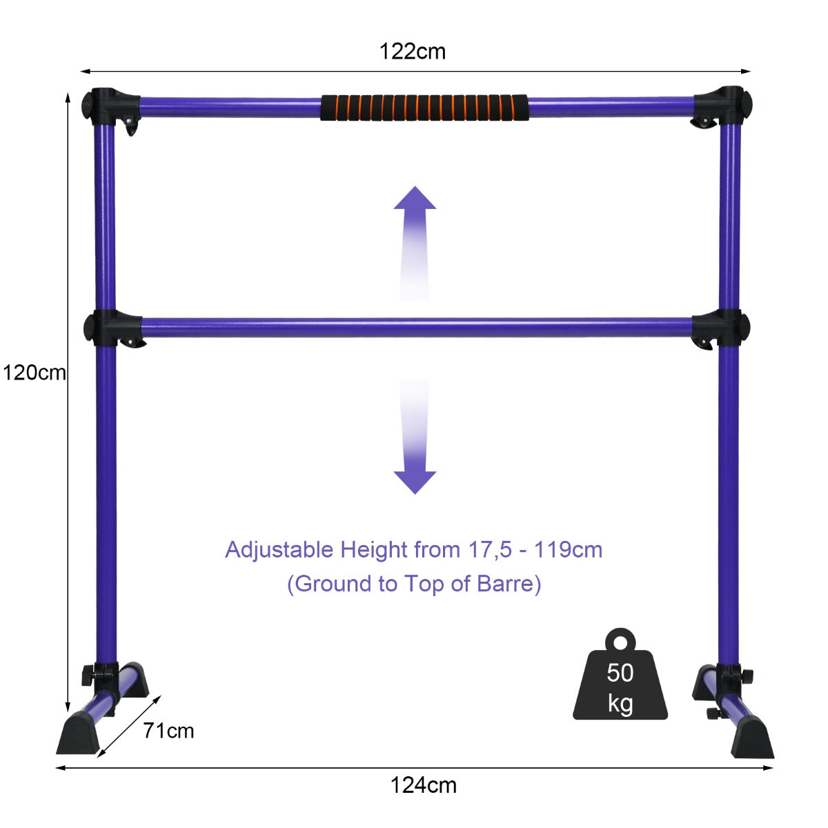 LIVSK Verstelbare Balletbarre - Draagbaar en Antislip - Voor Kinderen en Volwassenen - Tot 50 kg - 124 x 71 x 120 cm - Paars