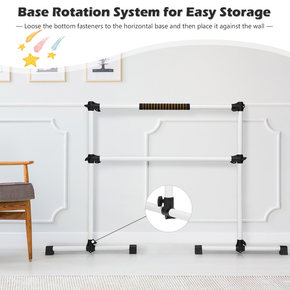 LIVSK Vrijstaande Ballet Barre - Verstelbare Hoogte tot 119 cm - Draagbaar - Antislip - Tot 50 kg - Wit