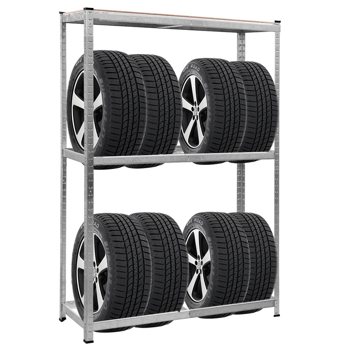 LIVSK Bandenrek - Robuuste Staalconstructie - Verstelbare Planken - Tot 795 kg - Voor 8 Banden - 120 x 40 x 180 cm - Zilver