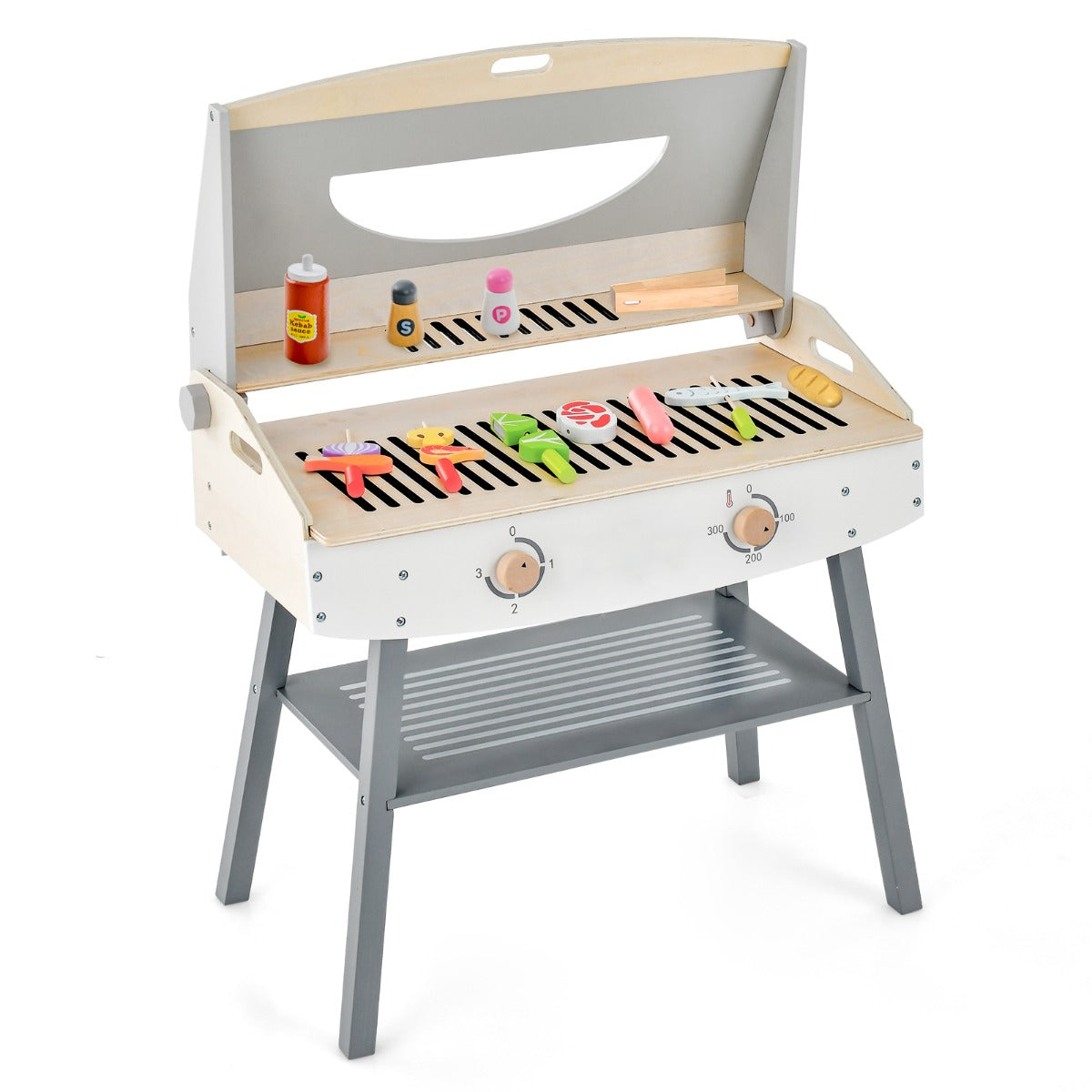 LIVSK Speelgoedgrillset - 18 Onderdelen - Realistische Kookervaring - Interactief Ontwerp - Veilig en Stabiel - 65 x 37 x 82 cm -