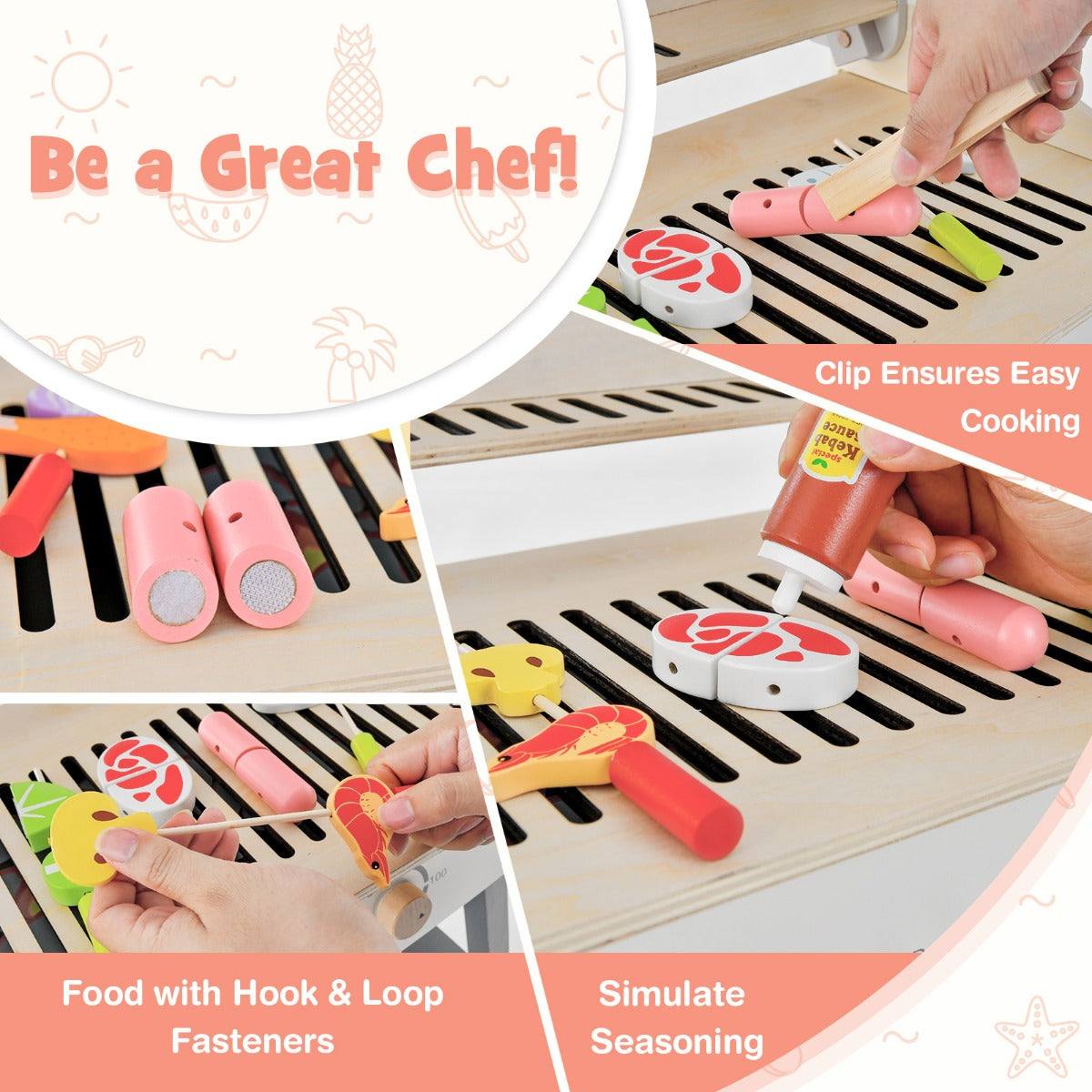 LIVSK Speelgoedgrillset - 18 Onderdelen - Realistische Kookervaring - Interactief Ontwerp - Veilig en Stabiel - 65 x 37 x 82 cm -