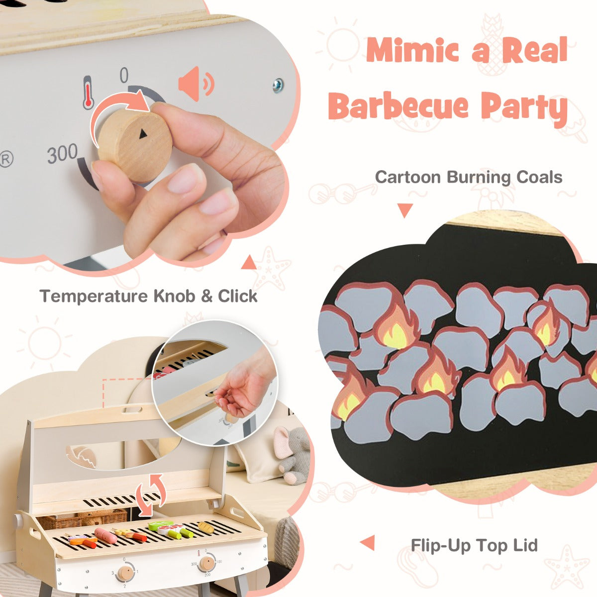 LIVSK Speelgoedgrillset - 18 Onderdelen - Realistische Kookervaring - Interactief Ontwerp - Veilig en Stabiel - 65 x 37 x 82 cm -