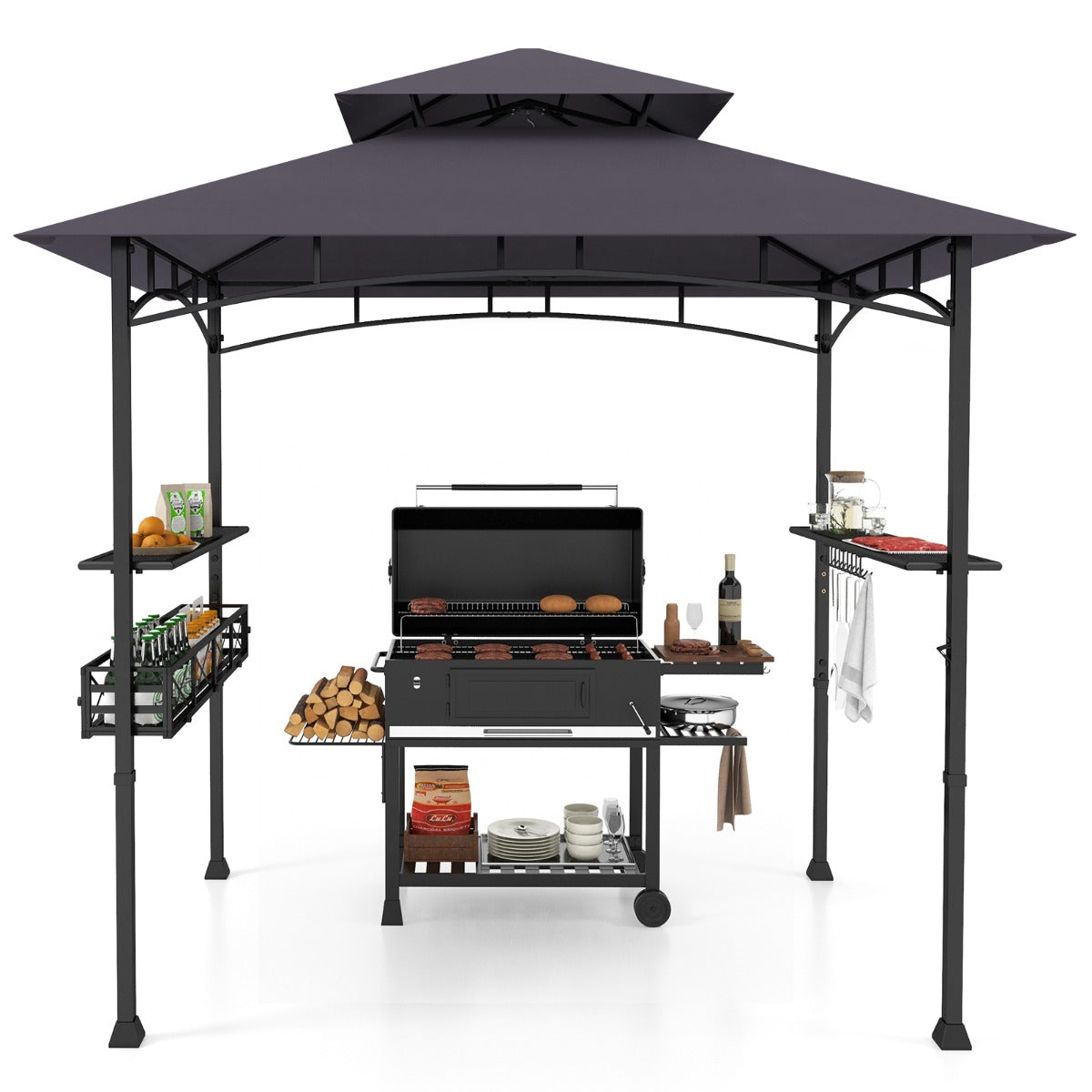 Livsk costway barbecuepaviljoen met barbecuewagen barbecueoverkappingen weerbestendig barbecuetafel outdoor 1 1