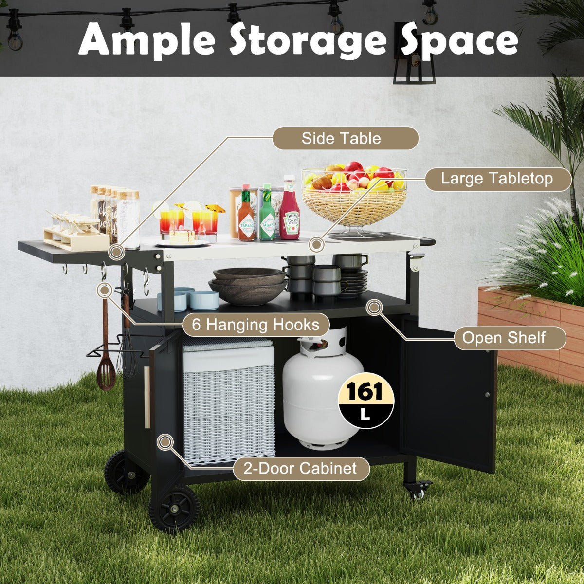 Livsk costway barbecuepaviljoen met barbecuewagen barbecueoverkappingen weerbestendig barbecuetafel outdoor 5