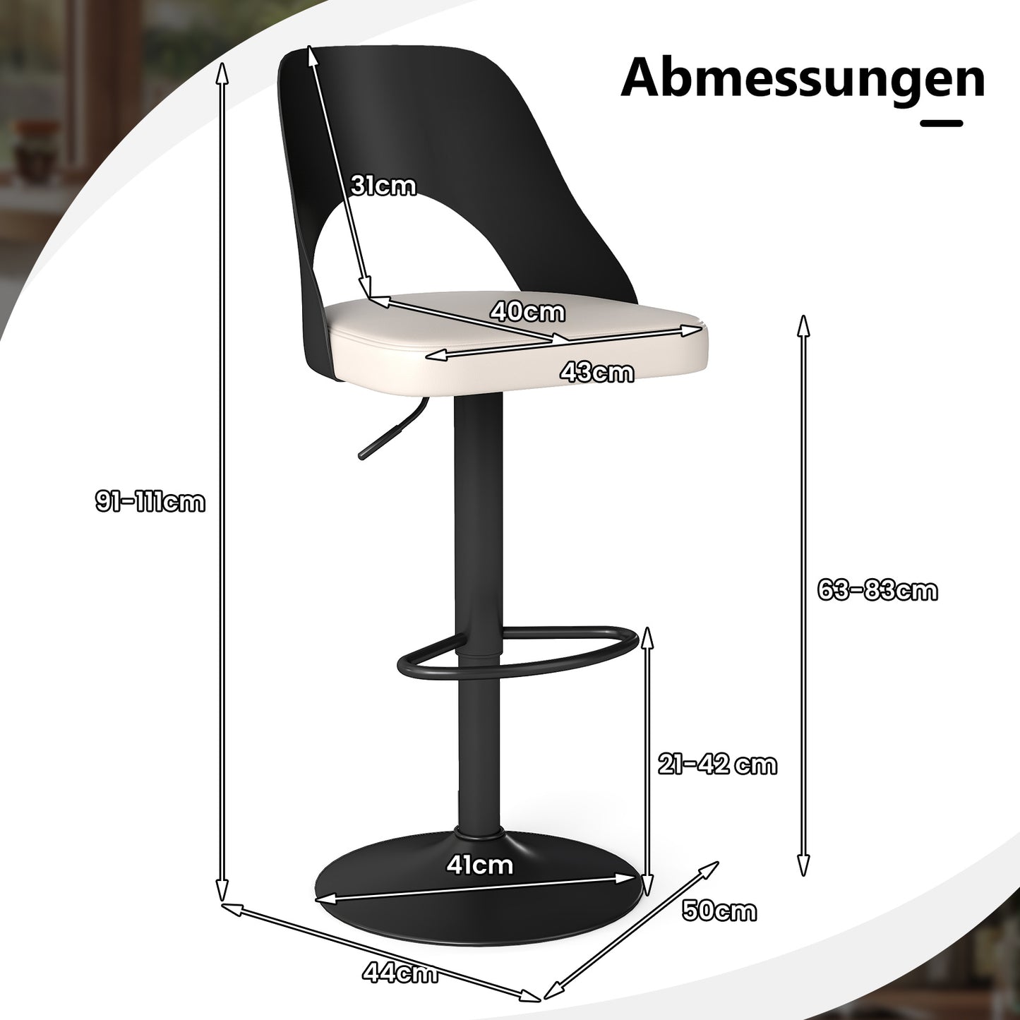 LIVSK Barkrukset - Verstelbaar van 63-83 cm - 360° Draaifunctie - Ergonomische Rugleuning - Waterdicht - Zwart
