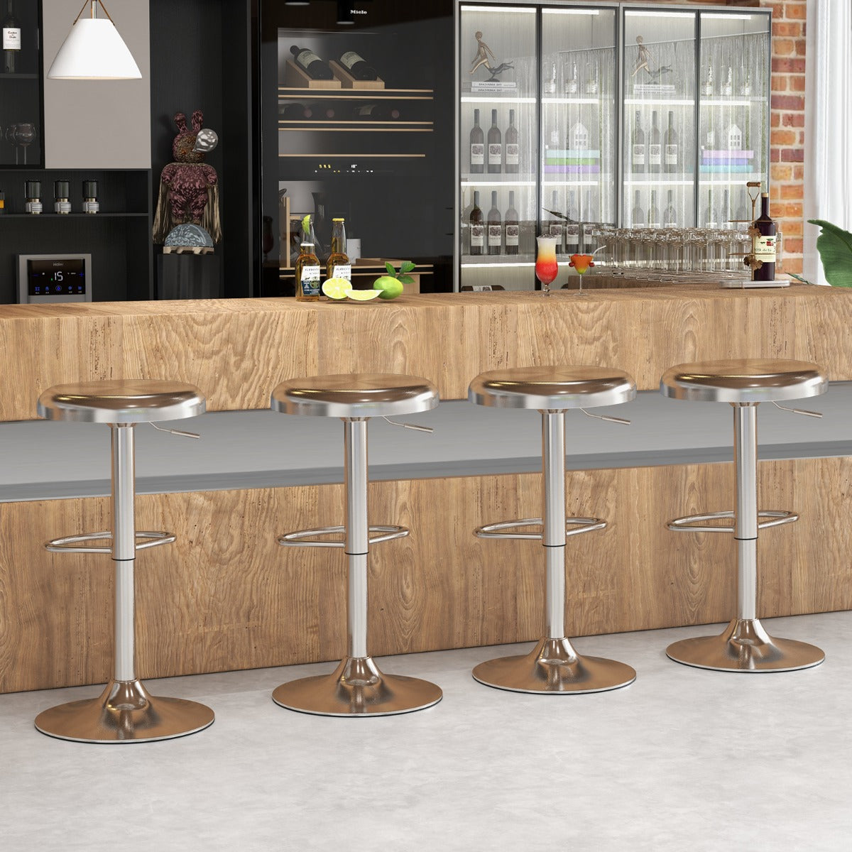 LIVSK Verstelbare Barkruk van Roestvrij Staal - Draaibaar en Ergonomisch - Tot 150 kg - Antislip Basis - 61-83 cm - Zilver