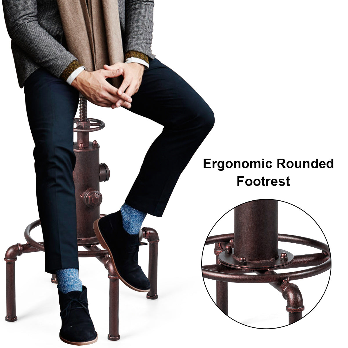 LIVSK Verstelbare Barkruk met Voetsteun - Retro Industriële Stijl - Massief IJzeren Frame - Draagvermogen tot 150 kg - Zoals