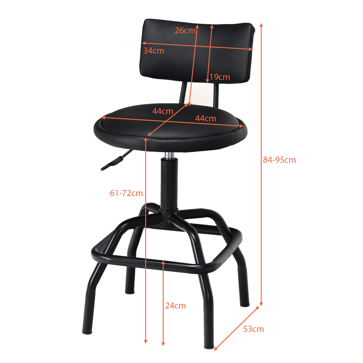 LIVSK Verstelbare Barkruk - 360° Draaibaar - Gewatteerde Rugleuning - Stalen Frame - Draagvermogen tot 113 kg - Zwart