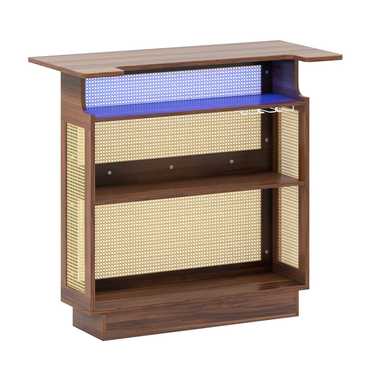 Livsk costway barmafel met opbergruimte keukeneilandtafel met ledverlichting en rotan blad 1 1