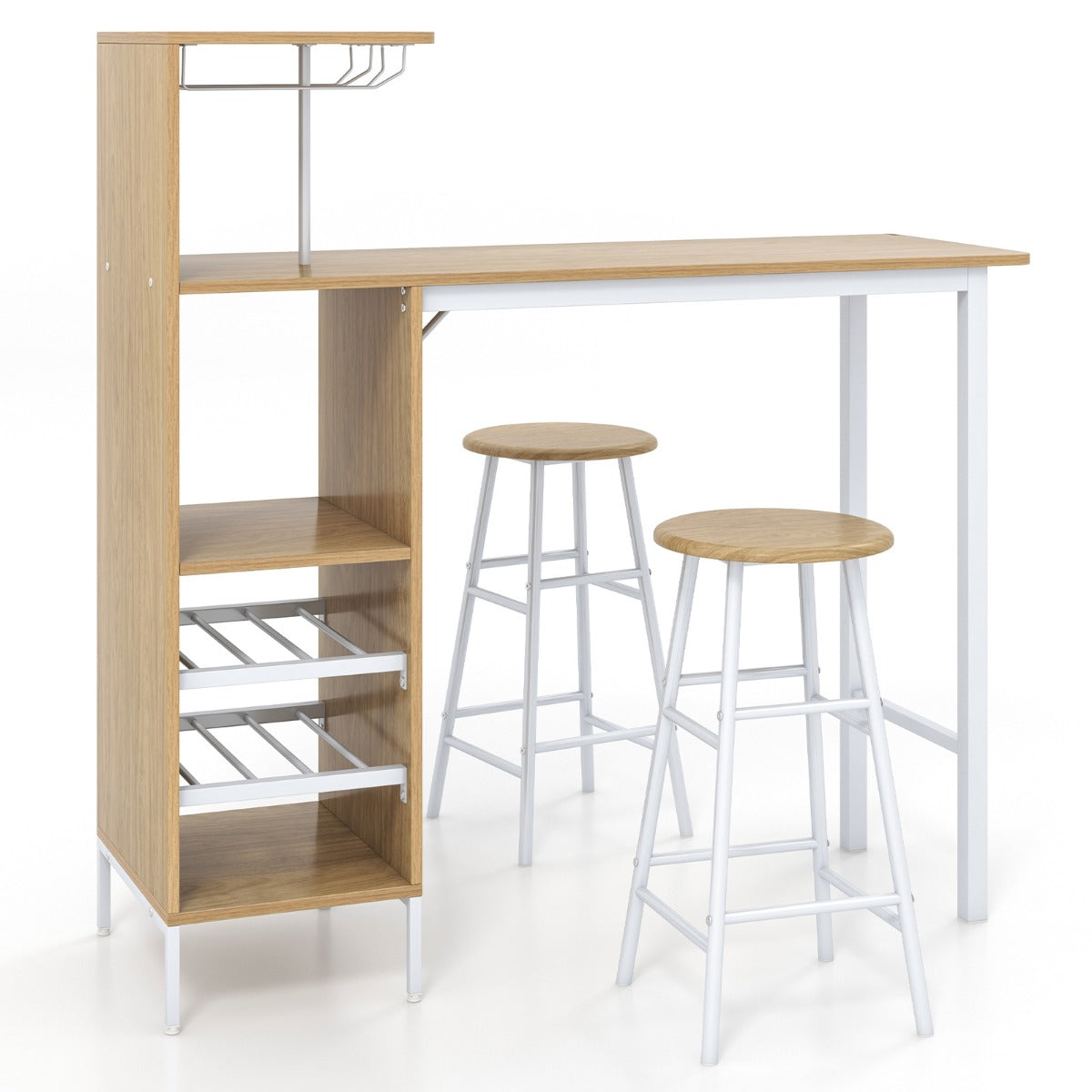 LIVSK Bartafel en Krukenset - Opbergruimte voor Wijn - Comfortabele Barkrukken - Duurzaam en Robuust - 120 x 40 x 121,5 cm -