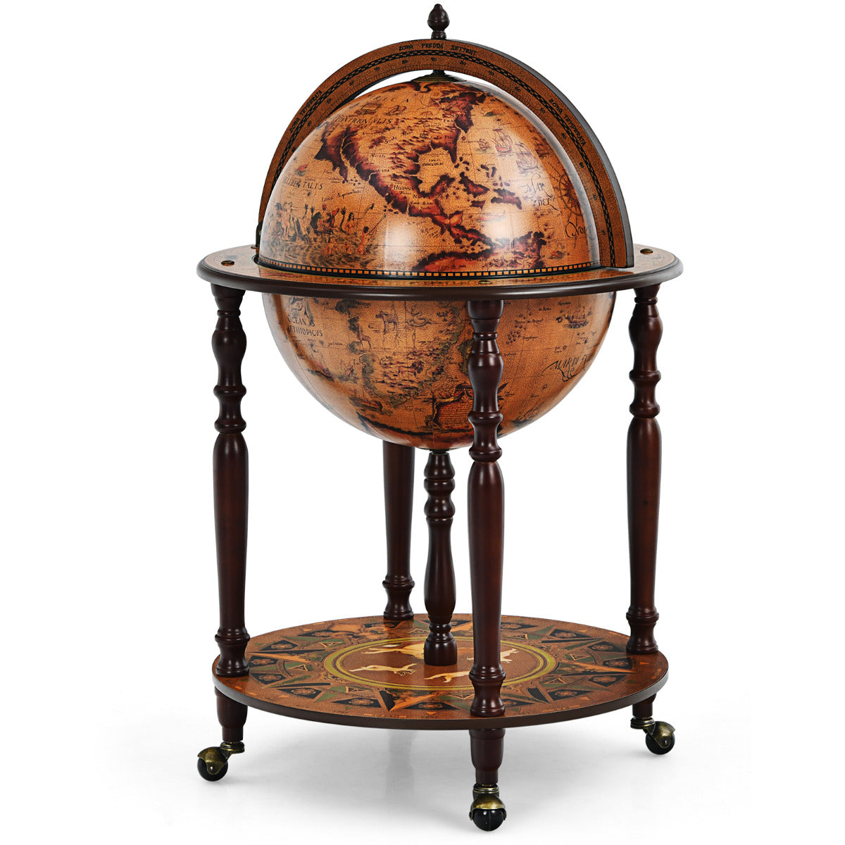 LIVSK Wereldbol Wijnkast Standaard - Vintage Design - Ruimte voor 5 Wijnflessen - Duurzaam MDF - Gemakkelijk Verplaatsbaar -