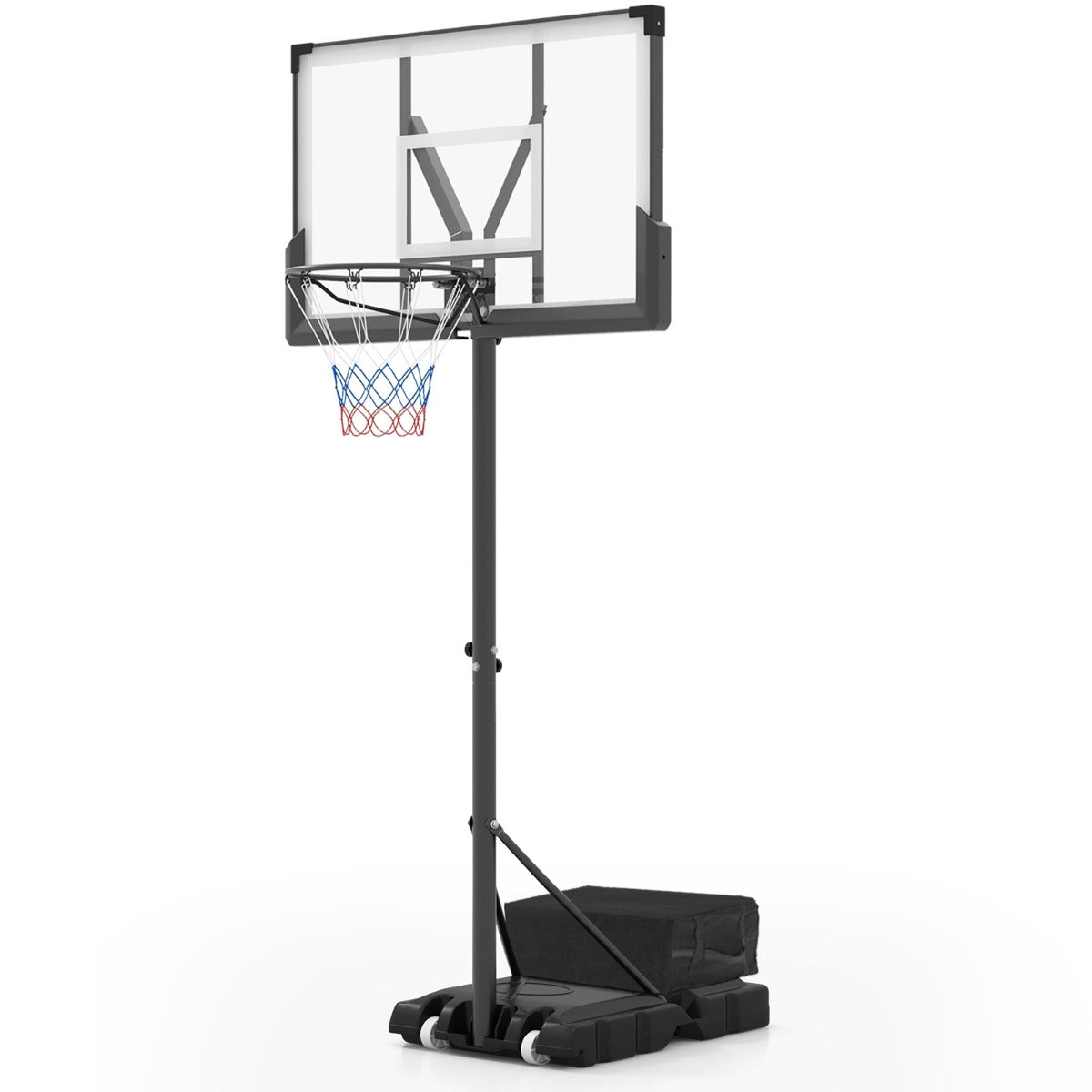 LIVSK Verstelbare Basketbalring - Hoogte 125-305 cm - Duurzaam Backboard - Mobiel met Wielen - Voor Binnen en Buiten - Zwart