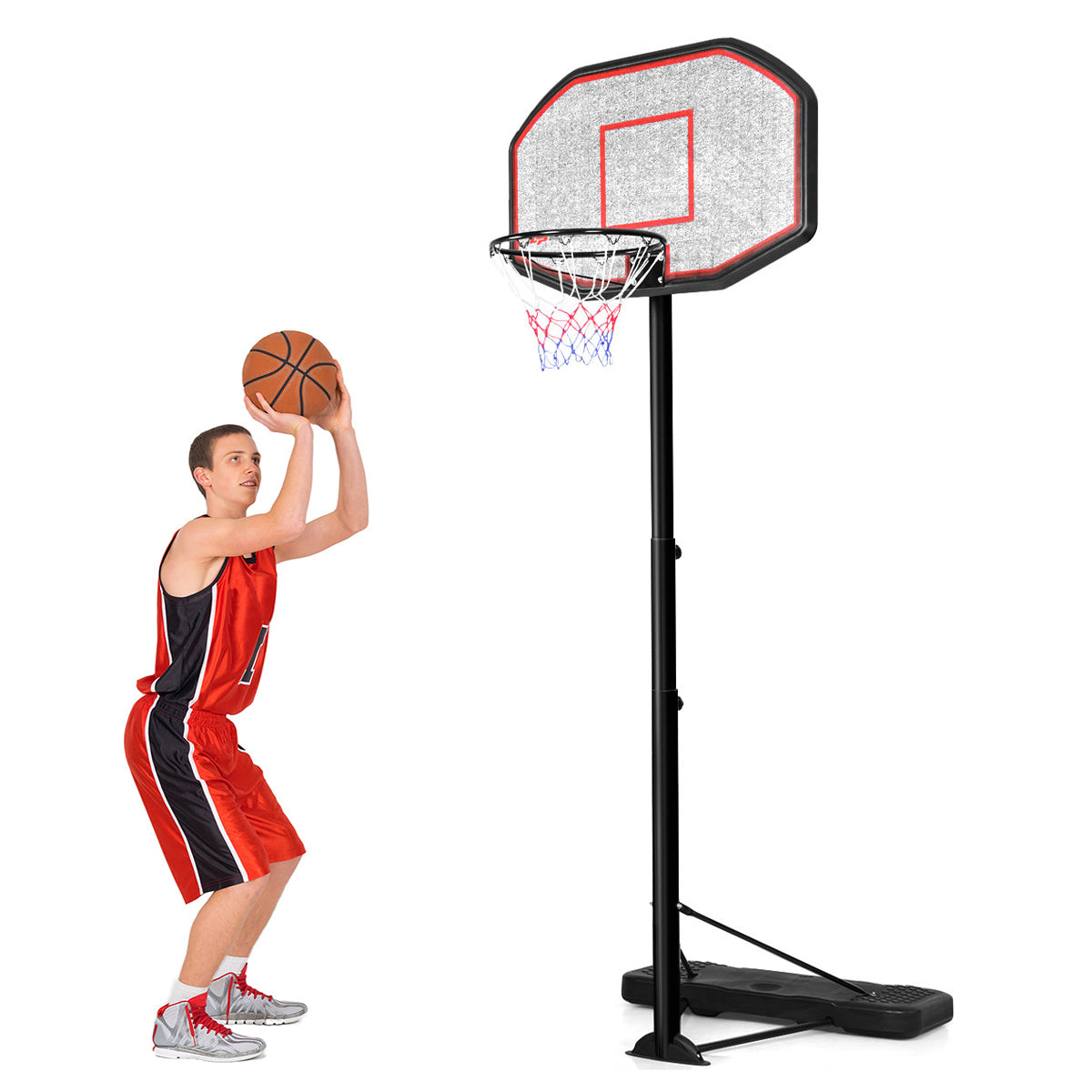 LIVSK Draagbare Basketbalring - Verstelbare Hoogte 220-305 cm - Stabiele Basis met Water/Zand - Duurzaam Stalen Frame - Zwart +