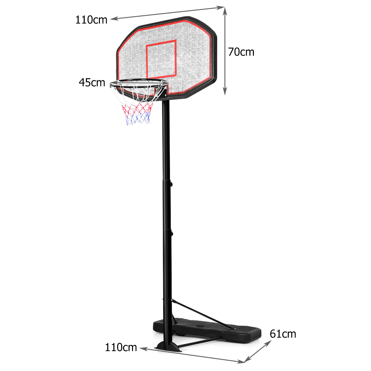 LIVSK Draagbare Basketbalring - Verstelbare Hoogte 220-305 cm - Stabiele Basis met Water/Zand - Duurzaam Stalen Frame - Zwart +