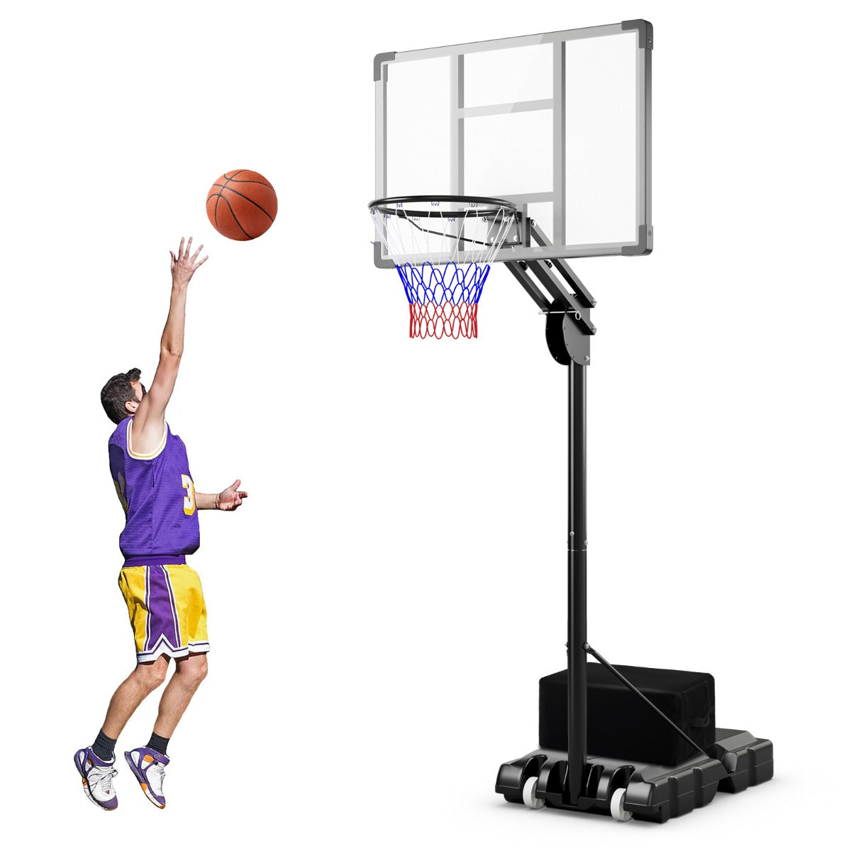 LIVSK Basketbalring Verstelbaar 1,49-3,05m - Onbreekbaar Backboard - Gewichtstas - Met Wielen - Zwart