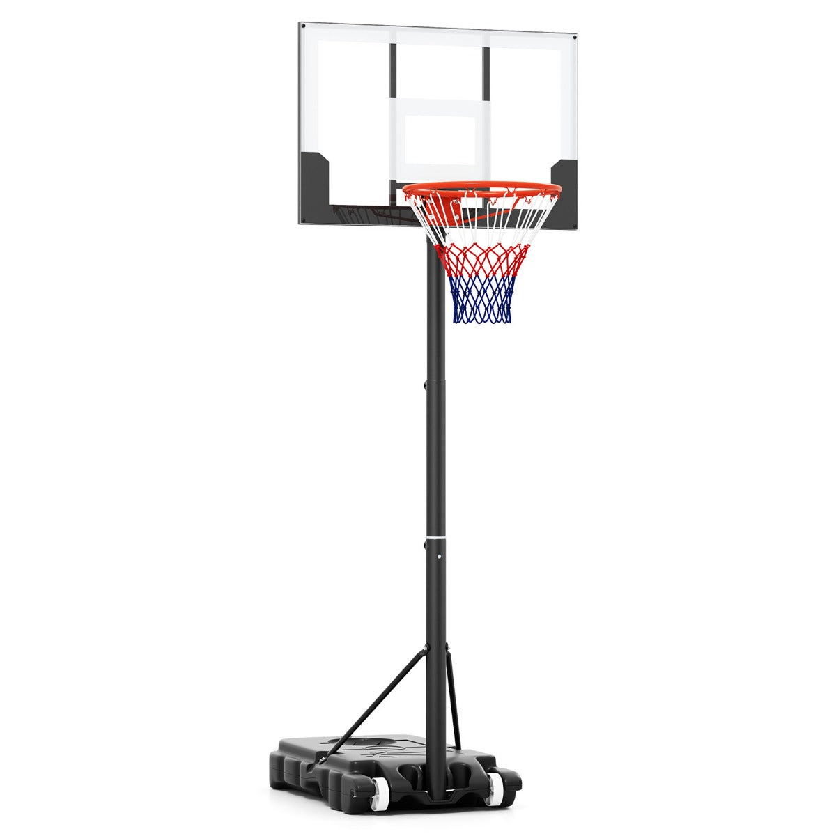 LIVSK Basketbalkorf - Verstelbaar 100-212 cm - Slagvast PC-backboard - Stabiele PE-basis met Wielen - Zwart