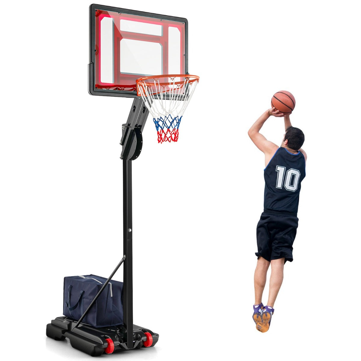 LIVSK Draagbare Basketbalstandaard - Verstelbare Hoogte 1,55 tot 3,1 m - Vulbare Basis voor Stabiliteit - Inclusief Gewichtzak -