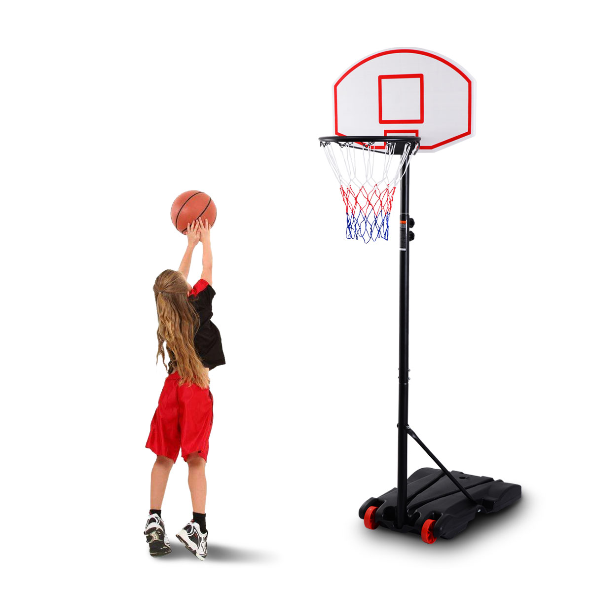 LIVSK Basketbalstandaard - Verstelbaar van 165 tot 215 cm - Met Wielen - Voor Binnen en Buiten - Duurzaam PE en Staal - Zwart