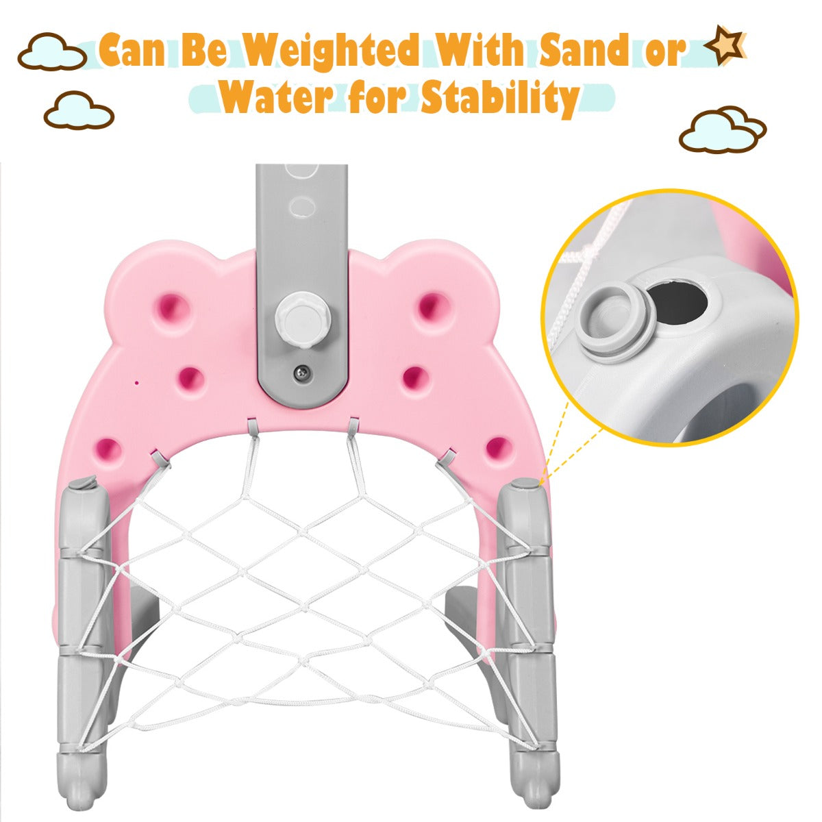 LIVSK 3-in-1 Basketbalstandaard - Verstelbare Hoogtes - Inclusief Basketbal, Voetbal en Ringen - Voor Kinderen - Roze