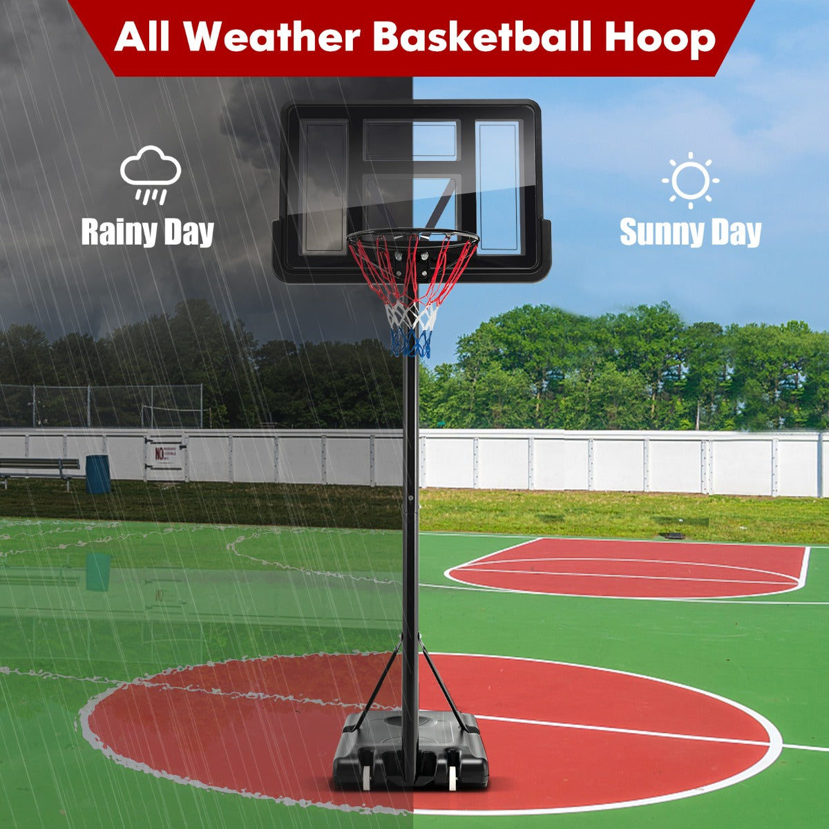 LIVSK Verstelbare Basketbalkorf - Weerbestendig en Draagbaar - Hoogte 130-305 cm - Stabiele Basis - Voor Alle Leeftijden - Zwart