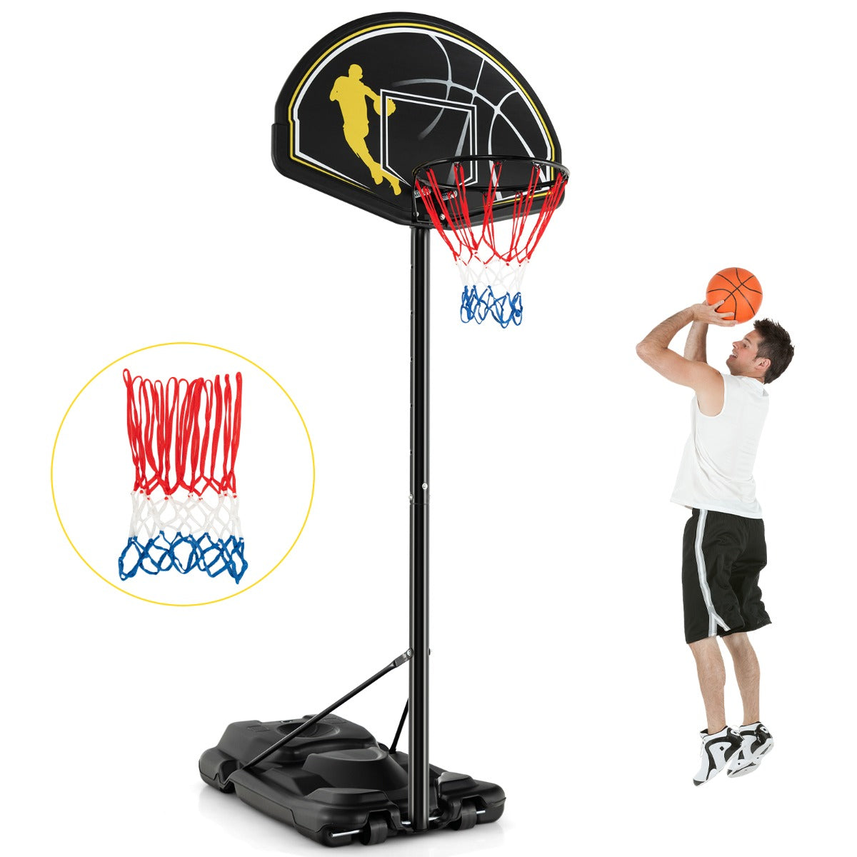 LIVSK Draagbare Basketbalring - Verstelbaar 130-305 cm - Onbreekbaar Backboard - Vulbare Basis - Voor Kinderen en Volwassenen -