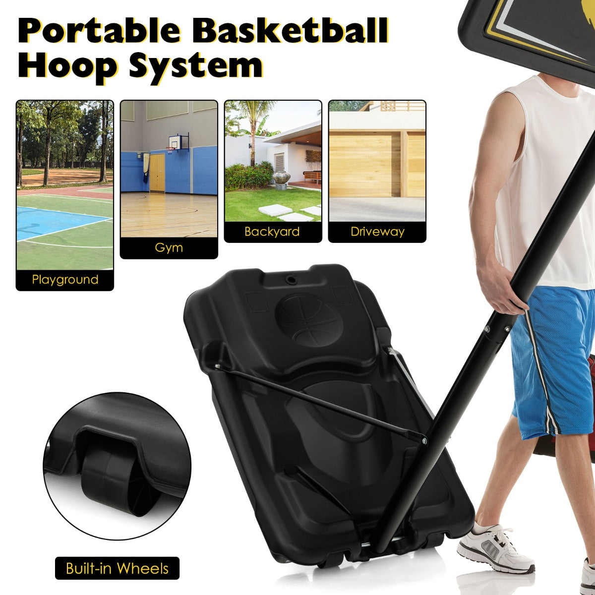 LIVSK Draagbare Basketbalring - Verstelbaar 130-305 cm - Onbreekbaar Backboard - Vulbare Basis - Voor Kinderen en Volwassenen -