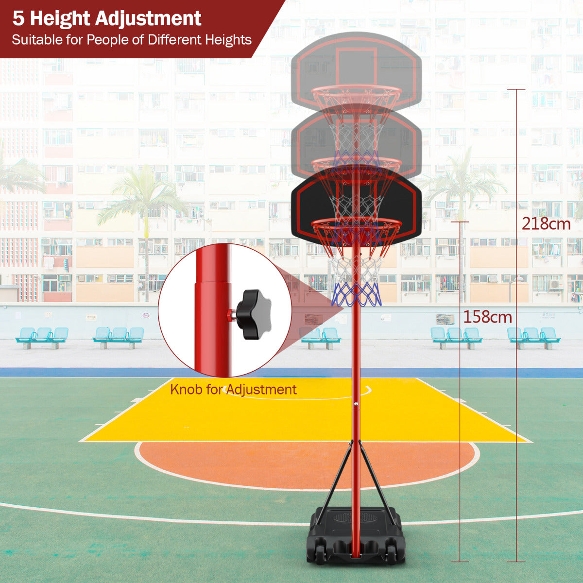 Livsk costway basketbalstandaard 158 218 cm in hoogte verstelbare basketbalring met standaard zwart rood 2