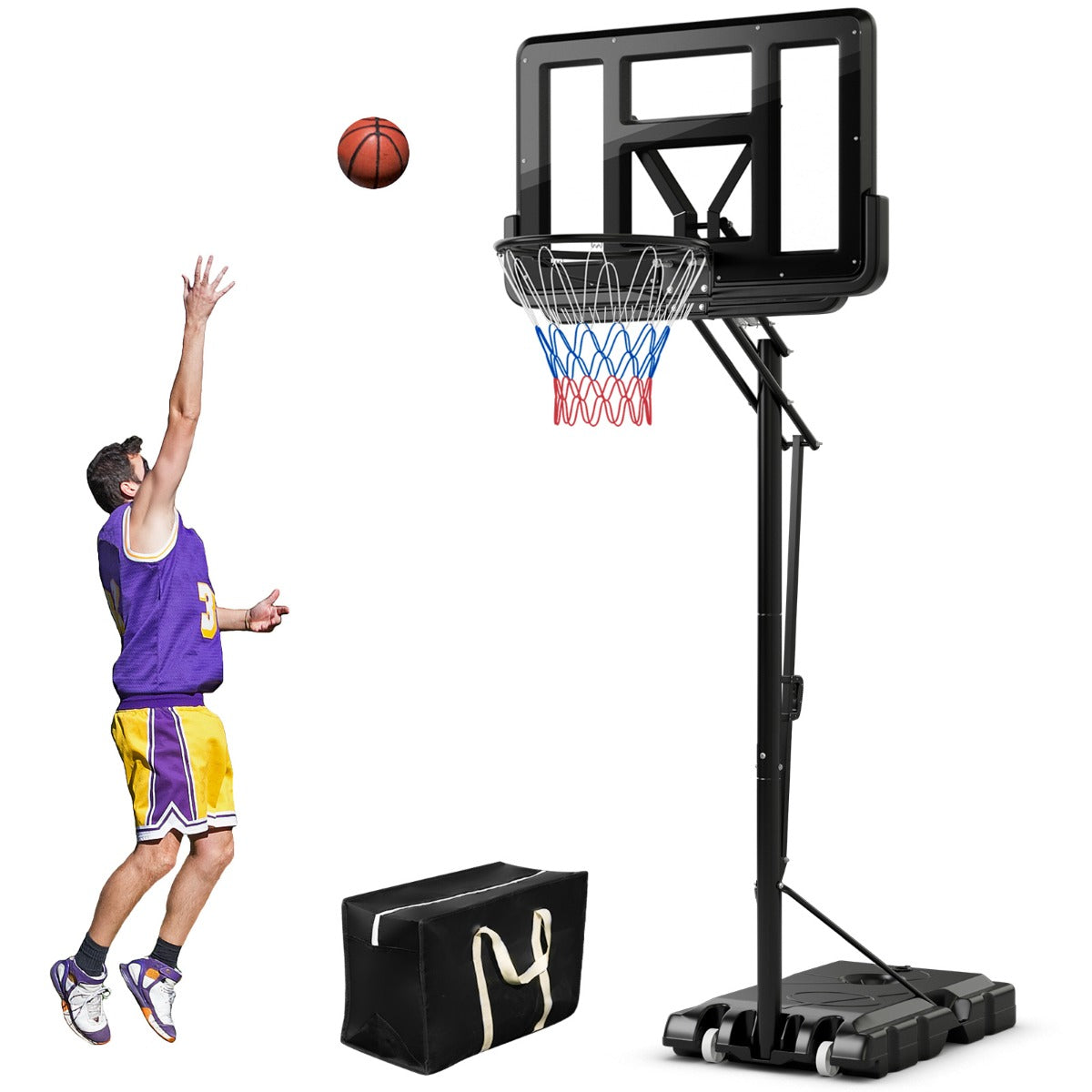 LIVSK Basketbalkorf - Verstelbare Hoogte 245-305 cm - Duurzame Achterwand - Mobiel met Wielen - Voor Binnen en Buiten - Zwart
