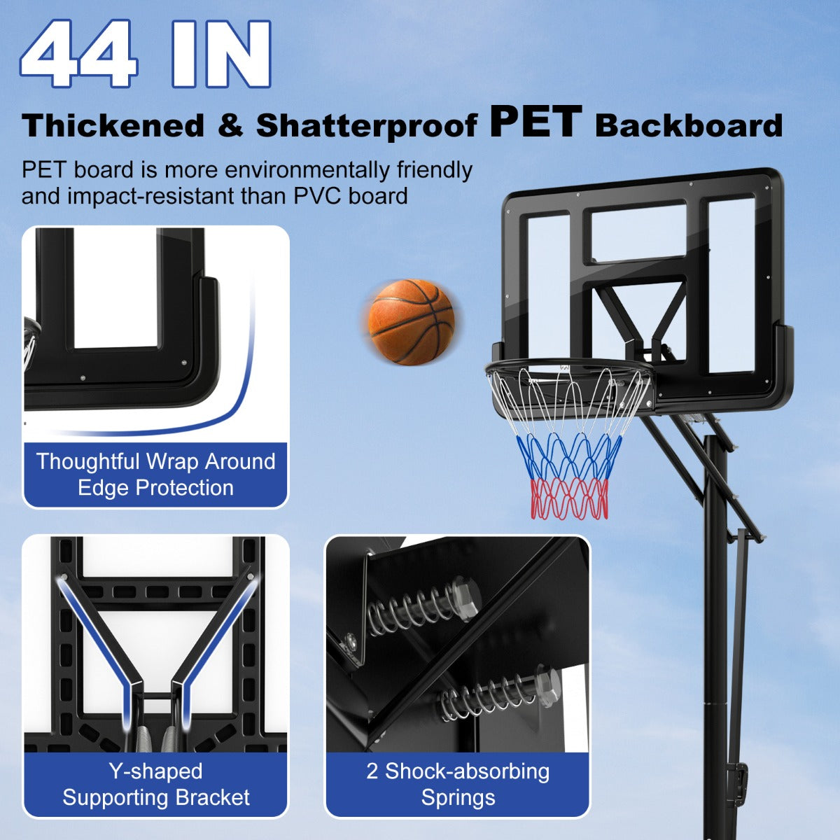 LIVSK Basketbalkorf - Verstelbare Hoogte 245-305 cm - Duurzame Achterwand - Mobiel met Wielen - Voor Binnen en Buiten - Zwart