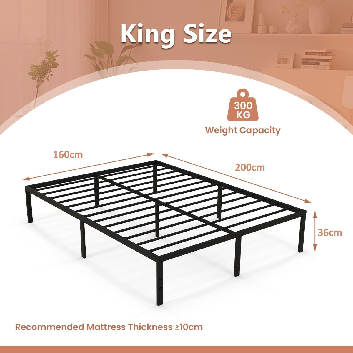 Livsk costway bed 160 x 200 cm bedframe van metaal bedframe metalen bed tweepersoonsbed hoogte 36 cm opbergruimte onder het bed 1 1