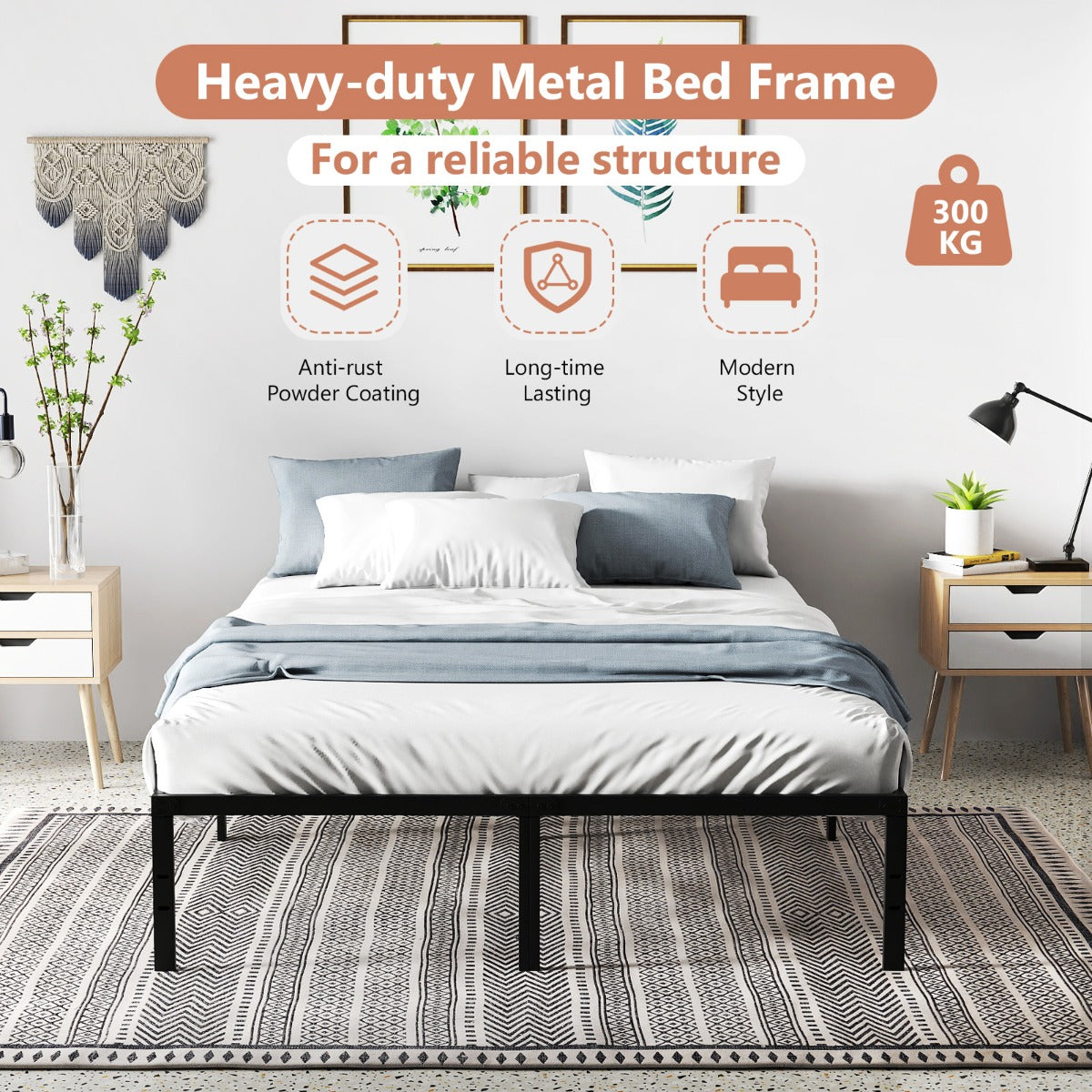 Livsk costway bed 160 x 200 cm bedframe van metaal bedframe metalen bed tweepersoonsbed hoogte 36 cm opbergruimte onder het bed 2