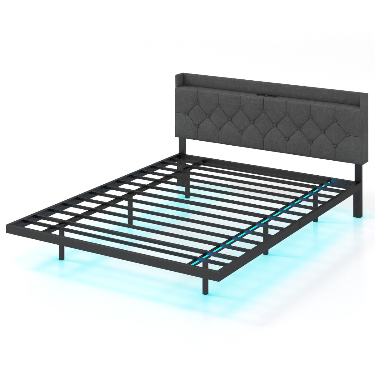 LIVSK Zwevend Platformbed met LED-verlichting - Verstelbaar Hoofdeinde - Ingebouwde Stopcontacten - Geluidsdempend - 208 x 144 x