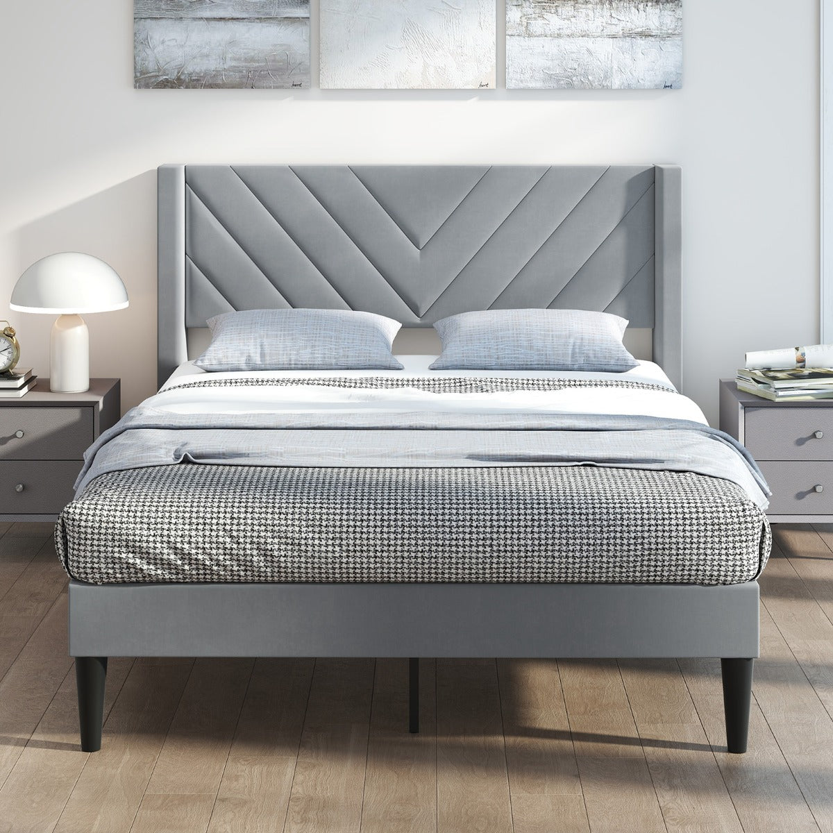 LIVSK Fluwelen Tweepersoonsbedframe - Luxe Comfort met Dikke Schuimvulling - Houten Latten - Tot 250 kg - 211 x 155 x 105 cm -