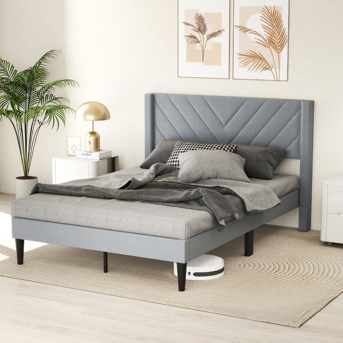 LIVSK Fluwelen Tweepersoonsbedframe - Luxe Comfort met Dikke Schuimvulling - Houten Latten - Tot 250 kg - 211 x 155 x 105 cm -