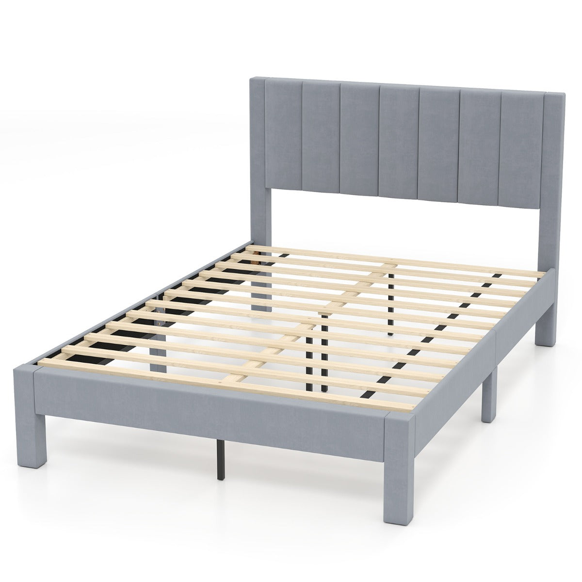 LIVSK Tweepersoonsbedframe - Luxe Fluweel - Ondersteuning tot 250 kg - 200 x 140 cm - Eenvoudig te Reinigen - Grijs