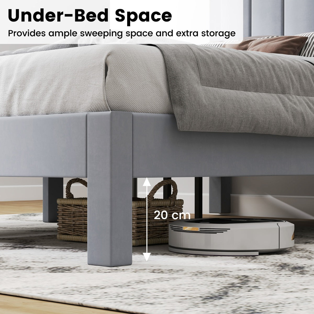 LIVSK Tweepersoonsbedframe - Luxe Fluweel - Ondersteuning tot 250 kg - 200 x 140 cm - Eenvoudig te Reinigen - Grijs