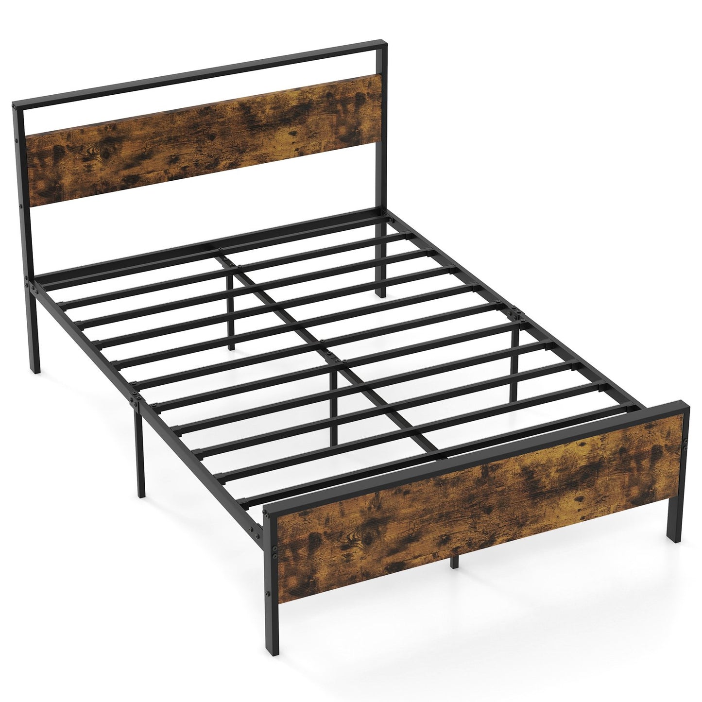 LIVSK Platformbedframe 200 x 140 cm - Rustiek Bruin Houten Hoofdeinde - Duurzaam Metaal - Onderopbergruimte - Draagvermogen 360