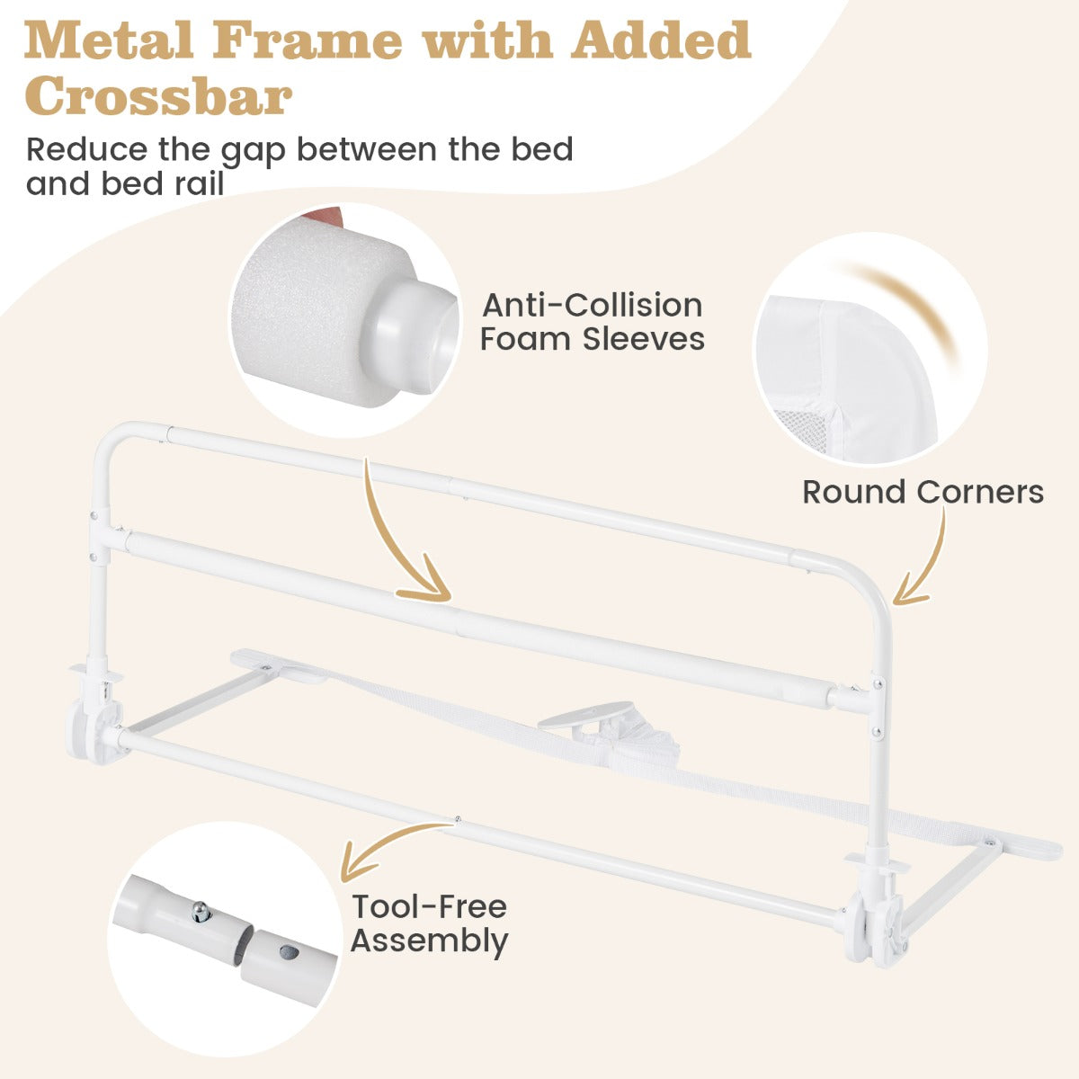LIVSK Opvouwbaar Bedhekje - Stevig Metalen Frame - Afneembare Wasbare Hoes - Eenvoudig te Monteren - 100 cm - Wit