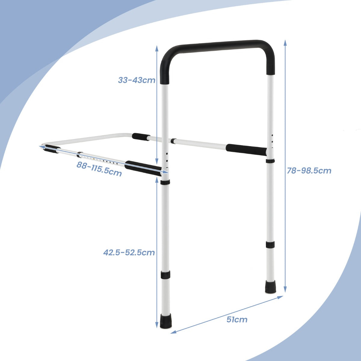 LIVSK Bedhulpleuning - Veilige Ondersteuning tot 160 kg - Verstelbaar voor Diverse Bedmaten - Antislip Grip - Wit