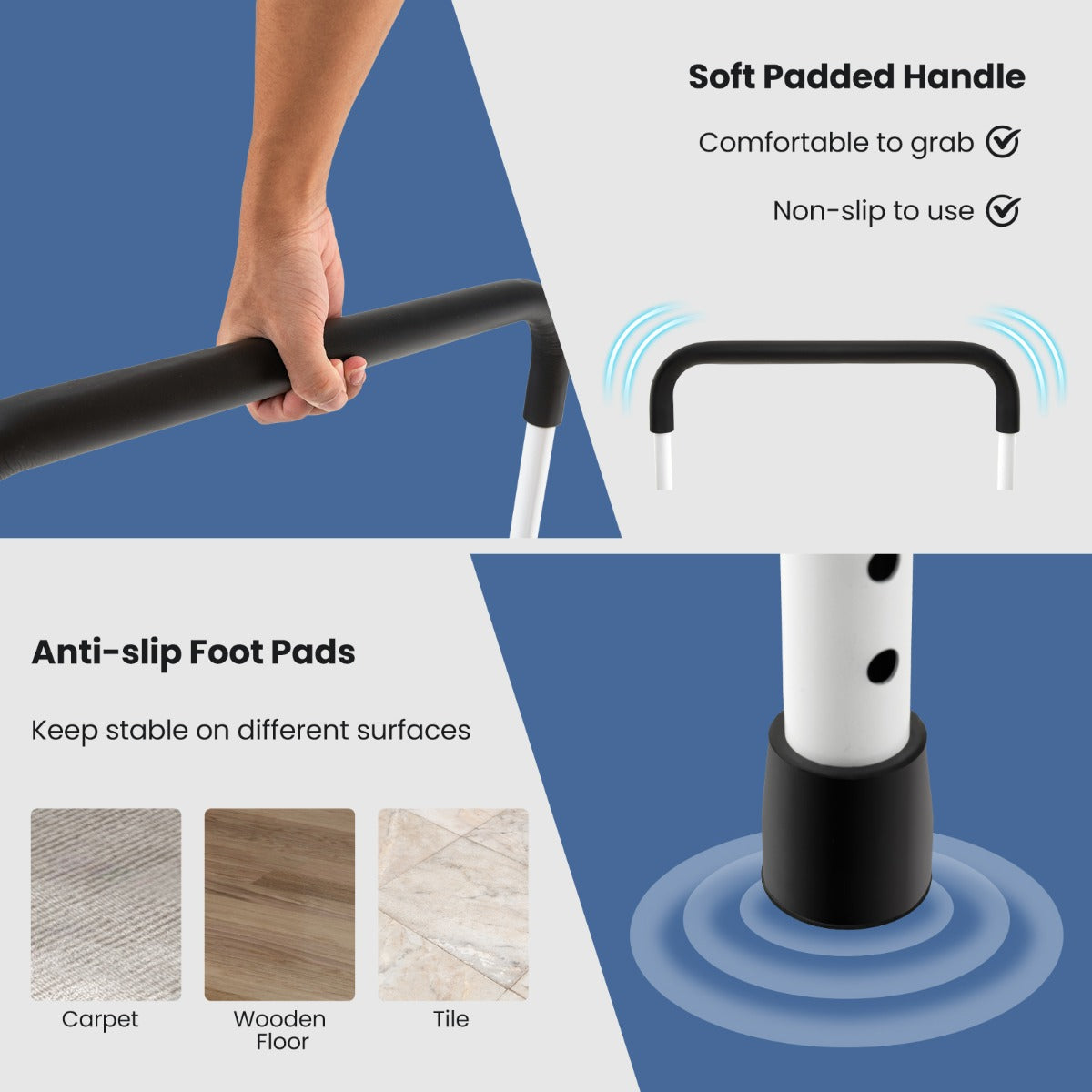 LIVSK Bedhulpleuning - Veilige Ondersteuning tot 160 kg - Verstelbaar voor Diverse Bedmaten - Antislip Grip - Wit