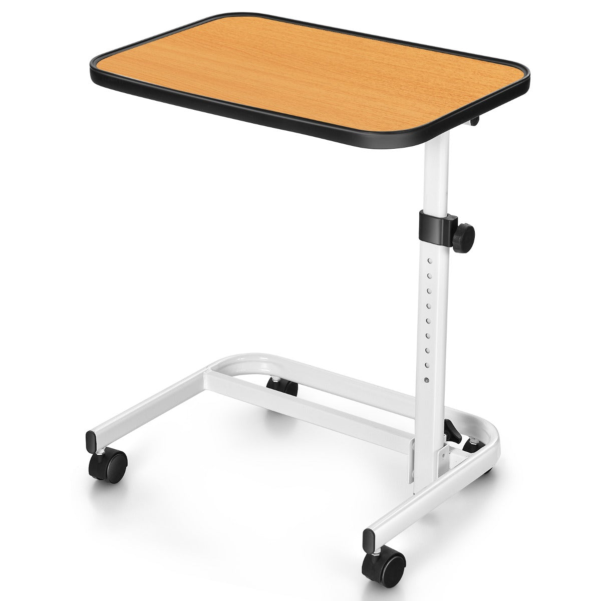 LIVSK Multifunctionele Laptoptafel - Verstelbare Hoogte 73-93 cm - Draaibaar Blad - C-vormig - Ruimtebesparend - Wit + Natuur