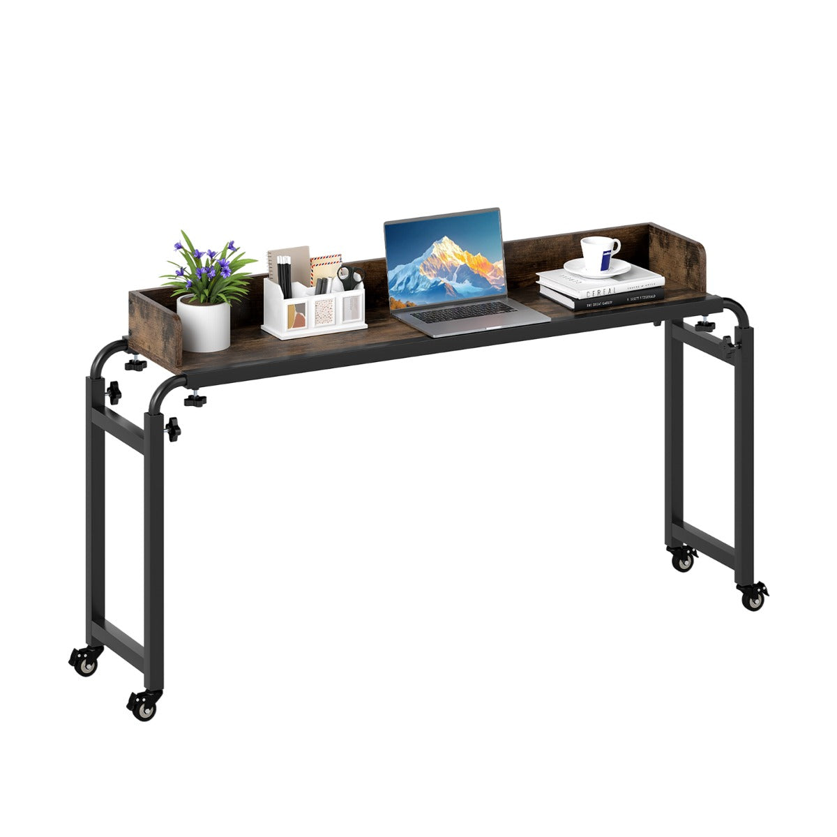 LIVSK Verstelbare Bedtafel met Wielen - Hoogte 73,5 - 102,5 cm - Lengte 135,5 - 206 cm - Robuust Metaal - Voor Werk en