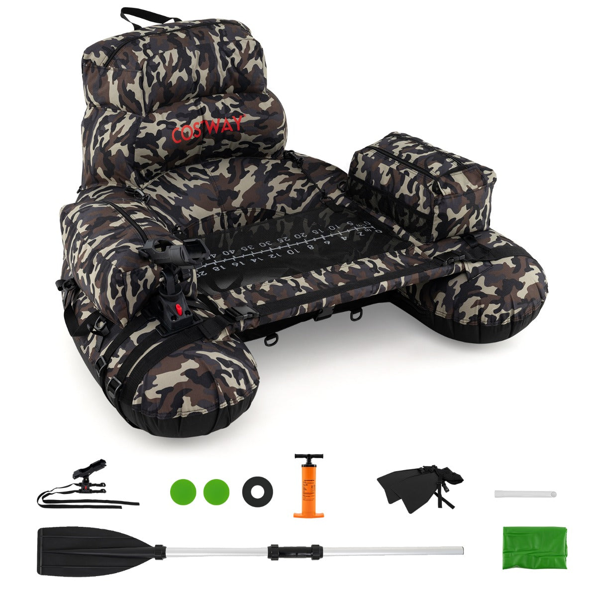 LIVSK Opblaasbare Vissersboot - Draagvermogen 150 kg - Verstelbare Schouderbanden - Hengelsteun - 110 x 108 x 64 cm - Groen