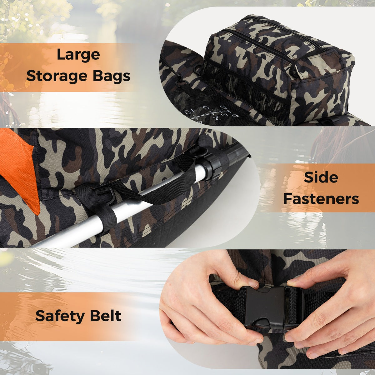 LIVSK Opblaasbare Vissersboot - Draagvermogen 150 kg - Verstelbare Schouderbanden - Hengelsteun - 110 x 108 x 64 cm - Groen