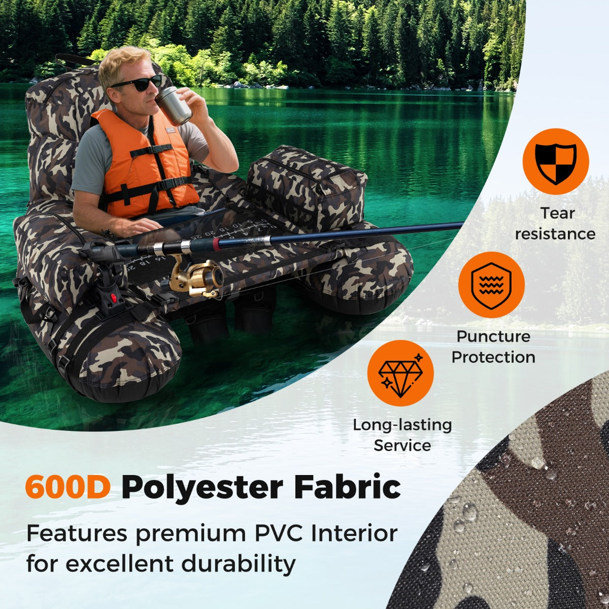 LIVSK Opblaasbare Vissersboot - Draagvermogen 150 kg - Verstelbare Schouderbanden - Hengelsteun - 110 x 108 x 64 cm - Groen